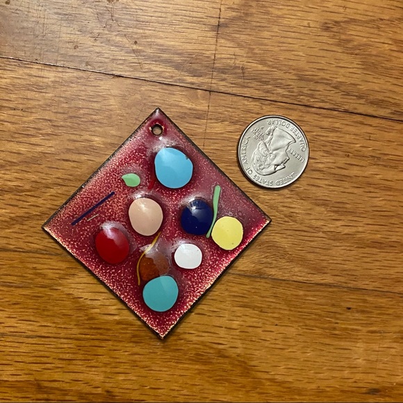 Vintage enamel over copper pendant! - Picture 2 of 2